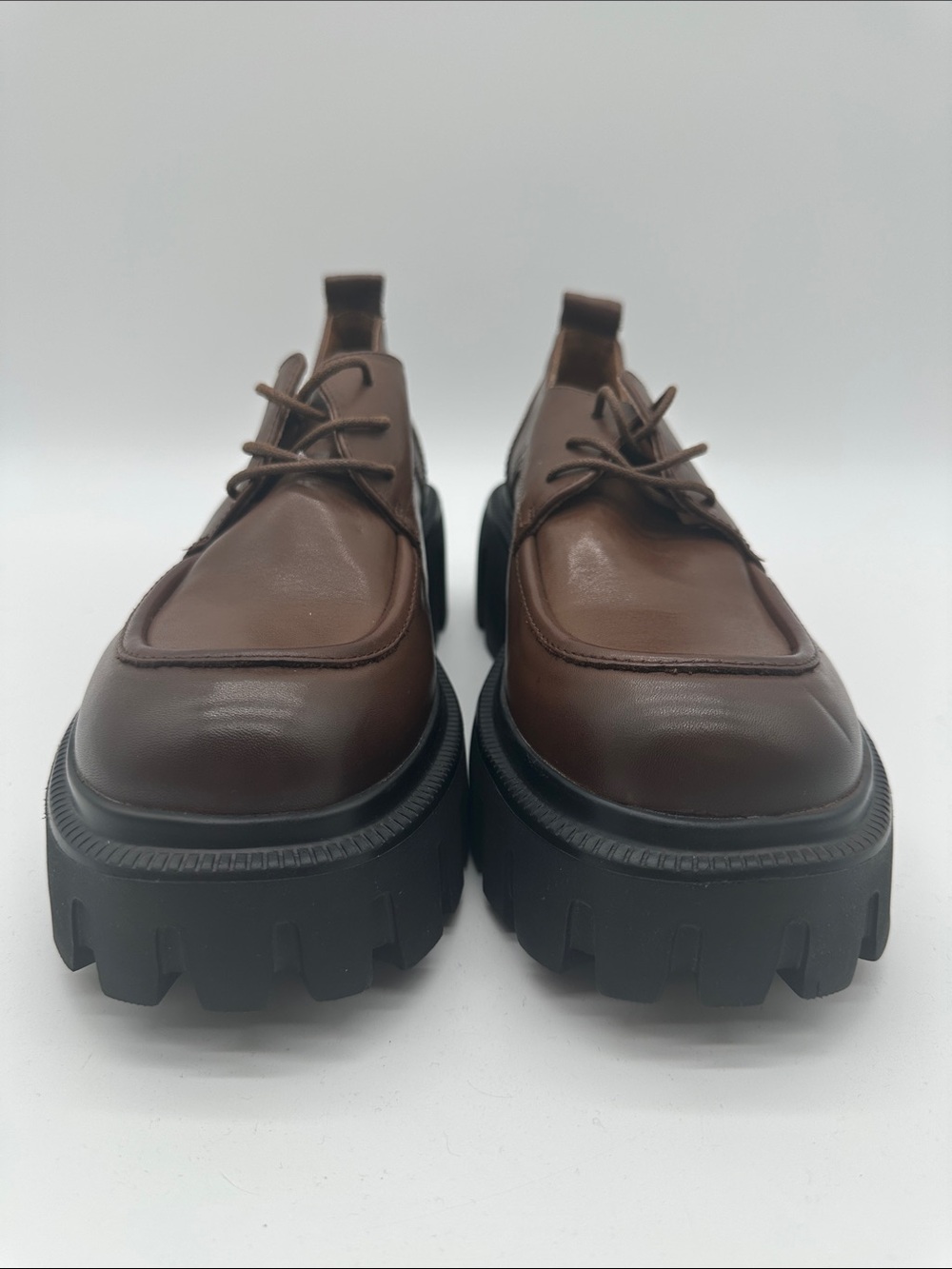Brown Platform Lace-Up Chunky Loafers - Picture 2 of 8